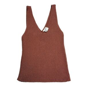 Essentials By Full Tilt Rib-Knit V Neck Tank in Rose/Terracotta Mauve